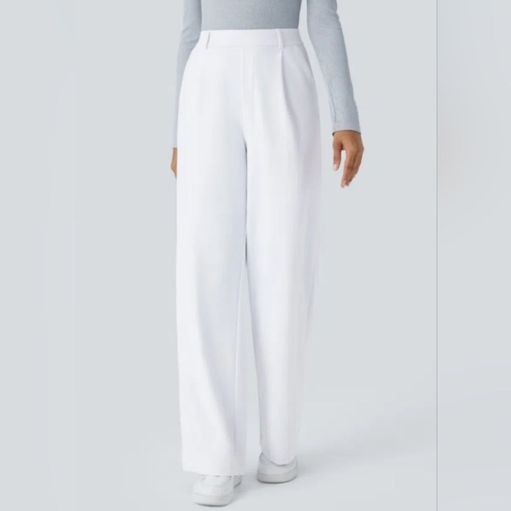 HALARA Elegant White Wide Leg Work Pants Slacks